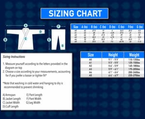 Grapplearts Signature Gi Sizing Chart